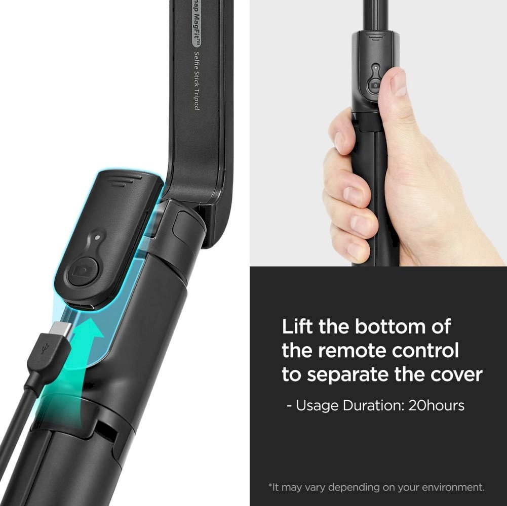 Spigen S580W Asmenukių lazda su MagSafe, Bluetooth ir trikoju – juodas 9 Spigen S580W Asmenukių lazda su MagSafe, Bluetooth ir trikoju – juodas 9