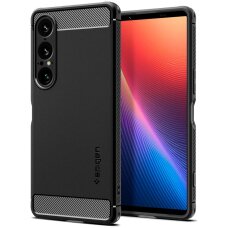 Sony Xperia 1 VII dėklas Spigen Rugged Armor – matinės juodos spalvos