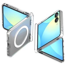 Samsung Galaxy Z Flip 7 dėklas Spigen Ultra Hybrid Pro Mag, MagSafe – skaidrus su baltu