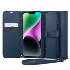 Dėklas Spigen Wallet S Leather iPhone 14 Mėlynas NDRX65