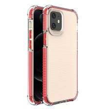 Akcija! Dėklas Sutvirtintais Kampais Spring Armor clear TPU iPhone 12 mini Raudonais Kraštais