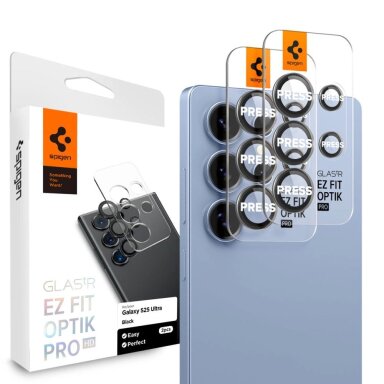 Samsung Galaxy S25 Ultra Spigen Optik Pro GLAS.TR EZ FIT 2-pack kameros apsauga – juoda Samsung Galaxy S25 Ultra Spigen Optik Pro GLAS.TR EZ FIT 2-pack kameros apsauga – juoda