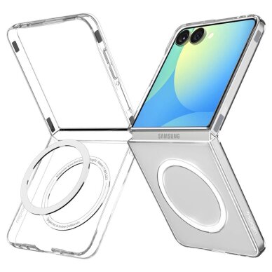 Samsung Galaxy Z Flip 7 dėklas Spigen AirSkin Mag su MagSafe – skaidrus ir baltas 1