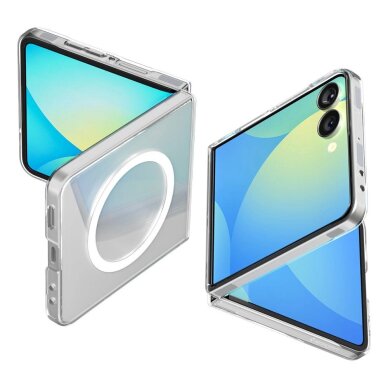 Samsung Galaxy Z Flip 7 dėklas Spigen AirSkin Mag su MagSafe – skaidrus ir baltas