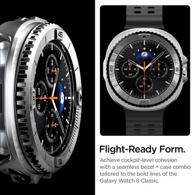 Samsung Galaxy Watch 8 Classic 46 mm Spigen Bezel Tune Pro Pilot dėklas – sidabrinis 11