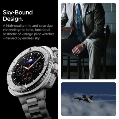 Samsung Galaxy Watch 8 Classic 46 mm Spigen Bezel Tune Pro Pilot dėklas – sidabrinis 13