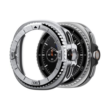 Samsung Galaxy Watch 8 Classic 46 mm Spigen Bezel Tune Pro Pilot dėklas – sidabrinis
