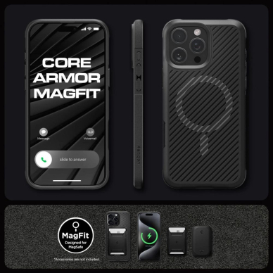 Spigen Core Armor Mag Dėklas with MagSafe skirtas iPhone 16 Pro - Matinis Juodas 10