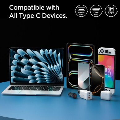 Krovimo kabelis Spigen EB6010AC USB-A / USB-C 60W 100 cm – baltas 7 Krovimo kabelis Spigen EB6010AC USB-A / USB-C 60W 100 cm – baltas 7