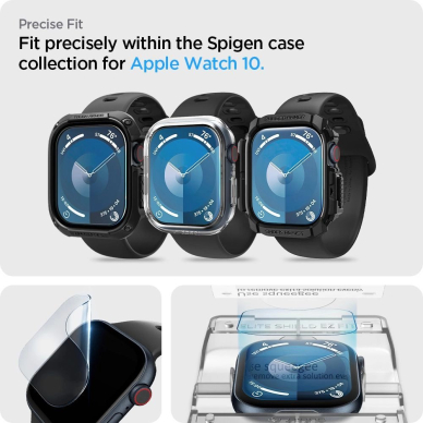 Spigen Elite Shield “EZ FIT” hibridinis stiklas 2 vnt. Apple Watch 10 (46 mm) – Skaidrus 11