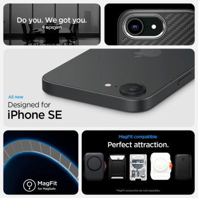 Spigen Enzo Aramid MagSafe Dėklas skirtas iPhone SE 4 (2025) - Juodas 12