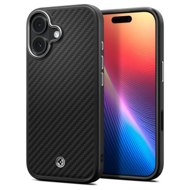 iPhone 17 dėklas Spigen Enzo Aramid "T" su MagSafe – juoda ir sidabrinė spalvos