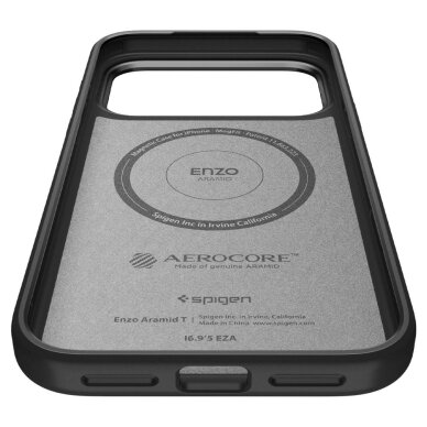 iPhone 17 Pro Spigen Enzo Aramid “T” MagSafe dėklas – juodas 8 iPhone 17 Pro Spigen Enzo Aramid “T” MagSafe dėklas – juodas 8