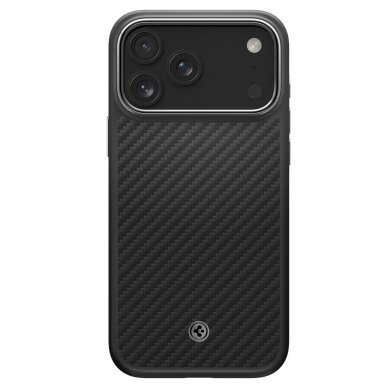 iPhone 17 Pro Spigen Enzo Aramid „T“ dėklas su MagSafe – juodas ir sidabrinis 1