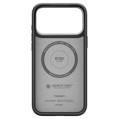 iPhone 17 Pro Spigen Enzo Aramid „T“ dėklas su MagSafe – juodas ir sidabrinis 3