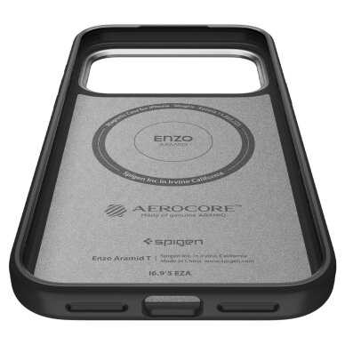 iPhone 17 Pro Max Spigen Enzo Aramid „T“ dėklas su MagSafe – juodas ir sidabrinis 8