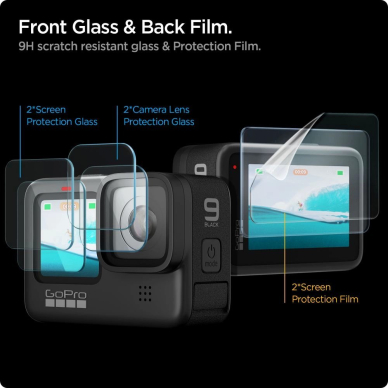 GoPro Hero 9 / 10 / 11 / 12 Spigen Glass.tR Slim grūdintas stiklas + plėvelė 2 rinkinys – skaidrus 1