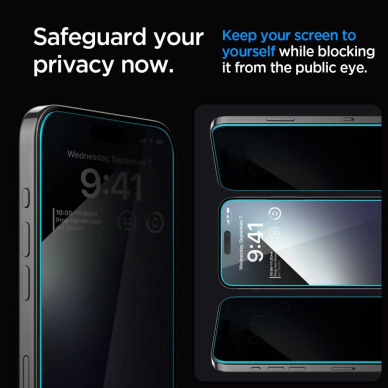 iPhone 15 / 16 Spigen Glas.tR EZ Fit privatumo grūdintas stiklas 5