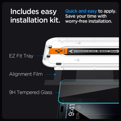 iPhone 15 / 16 Spigen Glas.tR EZ Fit privatumo grūdintas stiklas 7