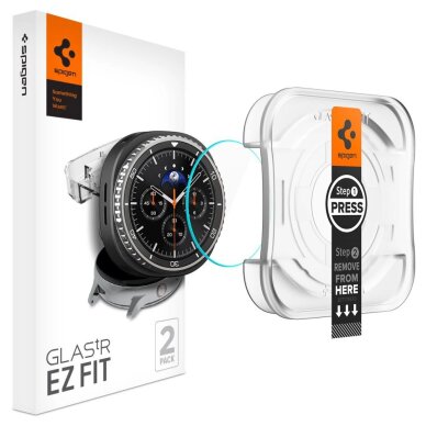 Samsung Galaxy Watch 8 46mm Spigen Glas.TR Ez-Fit grūdintas stiklas – skaidrus Samsung Galaxy Watch 8 46mm Spigen Glas.TR Ez-Fit grūdintas stiklas – skaidrus