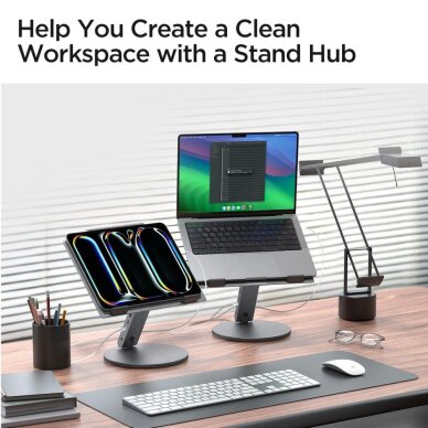 Stovas Spigen LD204H su integruotu Hub 6-in-1 – pilkas 4 Stovas Spigen LD204H su integruotu Hub 6-in-1 – pilkas 4