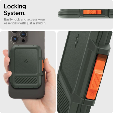 iPhone 16 – Spigen Lock Fit MagSafe Card dėklas - Žalias 16