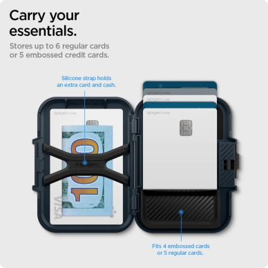 iPhone 16 – Spigen Lock Fit MagSafe Card dėklas - Tamsiai mėlynas 14