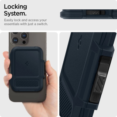 iPhone 16 – Spigen Lock Fit MagSafe Card dėklas - Tamsiai mėlynas 16
