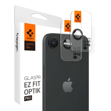 Spigen Optik Pro GLAS.TR "Ez Fit" kameros dangtelis (2 vnt.) skirtas iPhone 16e – juodas Spigen Optik Pro GLAS.TR "Ez Fit" kameros dangtelis (2 vnt.) skirtas iPhone 16e – juodas