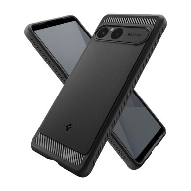Sony Xperia 10 VII Spigen Rugged Armor dėklas – matinės juodos spalvos 10 Sony Xperia 10 VII Spigen Rugged Armor dėklas – matinės juodos spalvos 10