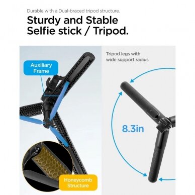 Spigen S560W Bluetooth Asmenukių lazda tripod - Juodas 13 Spigen S560W Bluetooth Asmenukių lazda tripod - Juodas 13