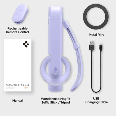 Spigen S571W Asmenukių lazda su MagSafe, Bluetooth ir trikoju – violetinis 11