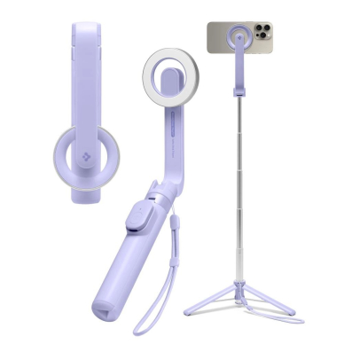 Spigen S571W Asmenukių lazda su MagSafe, Bluetooth ir trikoju – violetinis