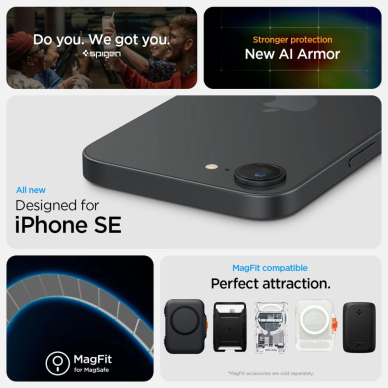 Spigen Tough Armor Dėklas with MagSafe skirtas iPhone SE 4 (2025) su stoveliu - Pilkas 13