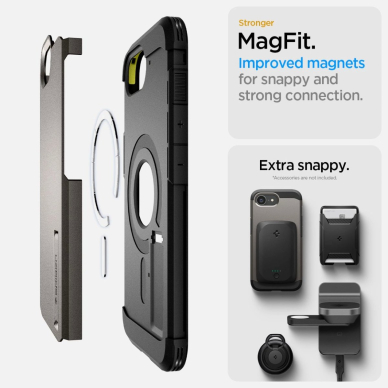 Spigen Tough Armor Dėklas with MagSafe skirtas iPhone SE 4 (2025) su stoveliu - Pilkas 16