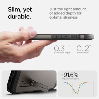 Spigen Tough Armor Dėklas with MagSafe skirtas iPhone SE 4 (2025) su stoveliu - Pilkas 17