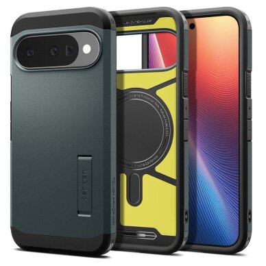 Google Pixel 10 / 10 Pro dėklas Spigen Tough Armor Mag, MagSafe – žalias 1