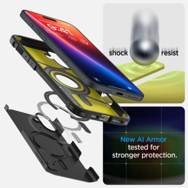 Spigen Tough Armor MagSafe Dėklas su stoveliu skirtas iPhone 16 - Juodas 11