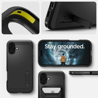 Spigen Tough Armor MagSafe Dėklas su stoveliu skirtas iPhone 16 - Juodas 15