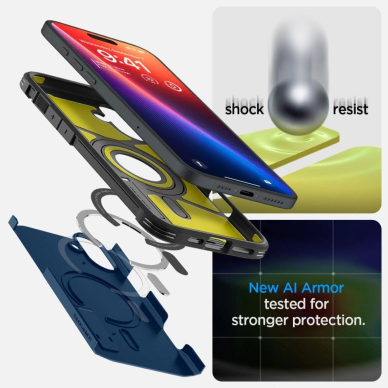 Spigen Tough Armor MagSafe Dėklas su stoveliu skirtas iPhone 16 - Mėlynas 11