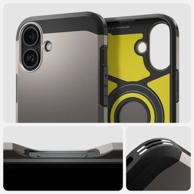 Spigen Tough Armor MagSafe Dėklas su stoveliu skirtas iPhone 16 - gunmetal 10