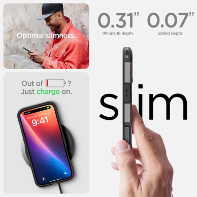 Spigen Tough Armor MagSafe Dėklas su stoveliu skirtas iPhone 16 - gunmetal 13 Spigen Tough Armor MagSafe Dėklas su stoveliu skirtas iPhone 16 - gunmetal 13