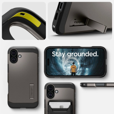 Spigen Tough Armor MagSafe Dėklas su stoveliu skirtas iPhone 16 - gunmetal 15