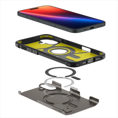 Spigen Tough Armor MagSafe Dėklas su stoveliu skirtas iPhone 16 - gunmetal 9