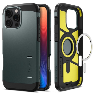 Spigen Tough Armor MagSafe Dėklas su stoveliu skirtas iPhone 16 Pro - Žalias