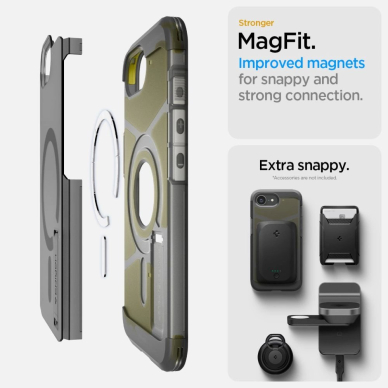 iPhone 16e – Spigen Tough Armor MagSafe dėklas - Skaidriai pilkas 14