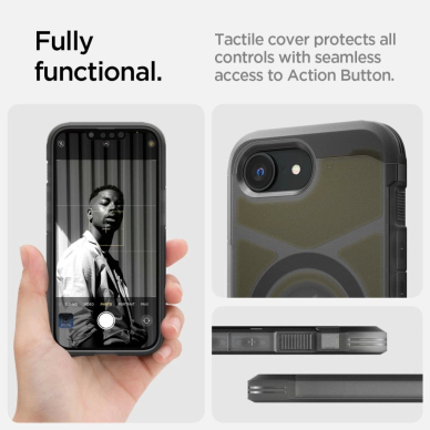 iPhone 16e – Spigen Tough Armor MagSafe dėklas - Skaidriai pilkas 15
