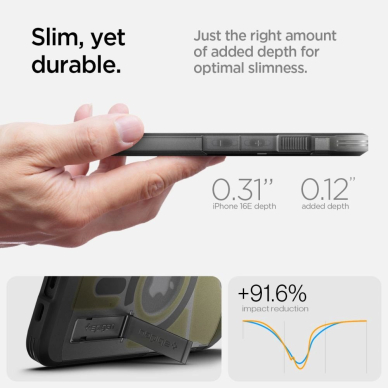 iPhone 16e – Spigen Tough Armor MagSafe dėklas - Skaidriai pilkas 16