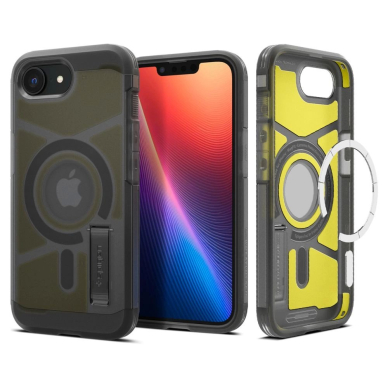 iPhone 16e – Spigen Tough Armor MagSafe dėklas - Skaidriai pilkas