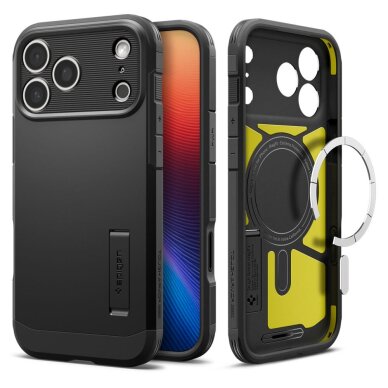iPhone 17 Pro dėklas Spigen Tough Armor „T“ su MagSafe – juodas iPhone 17 Pro dėklas Spigen Tough Armor „T“ su MagSafe – juodas